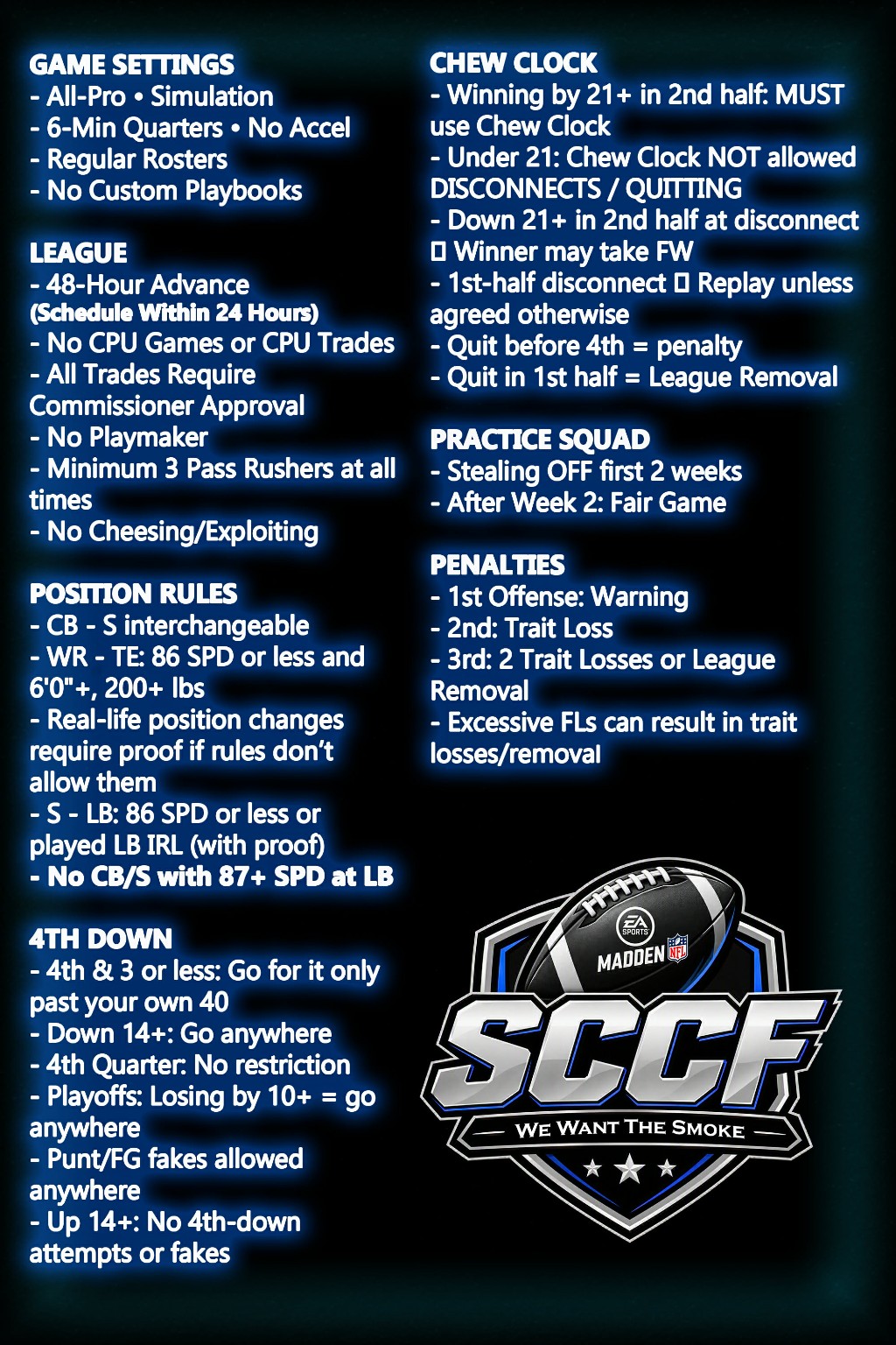 Official SCCF Madden 27 league rules